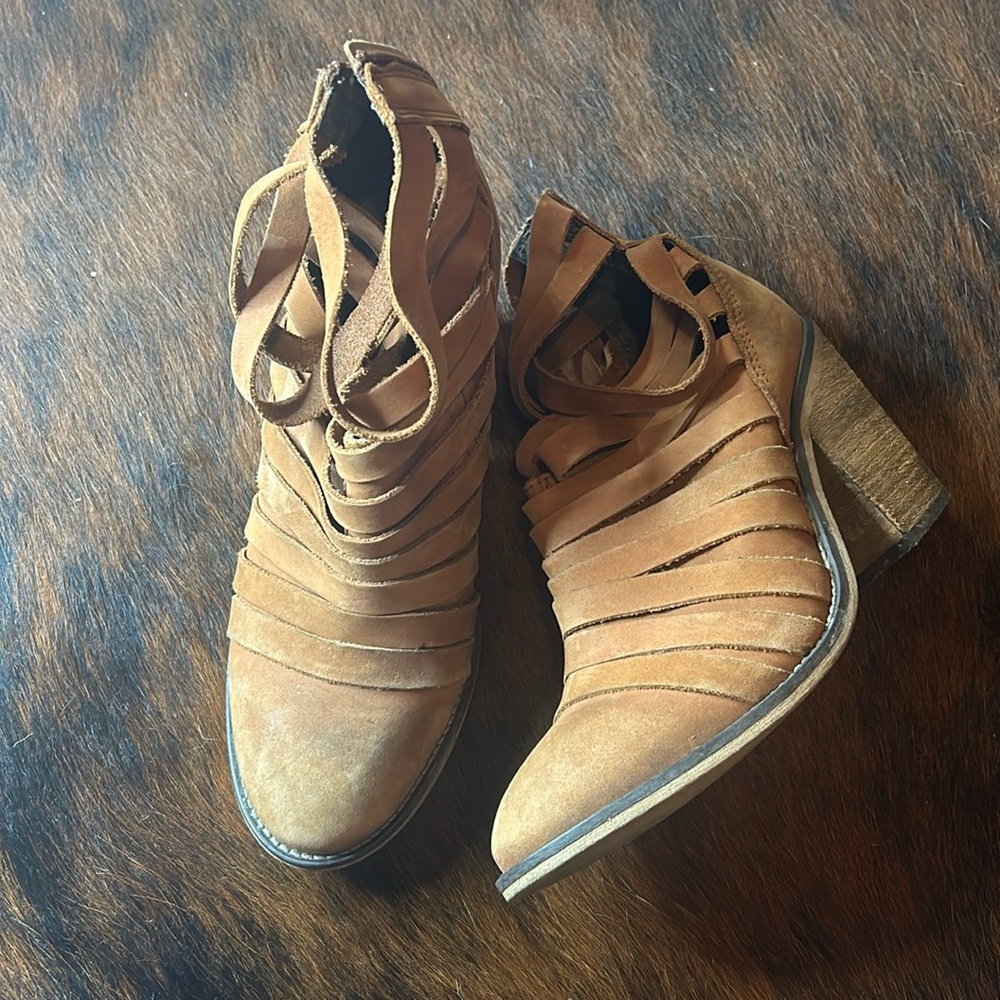 Free people hybrid cut strappy leather booties